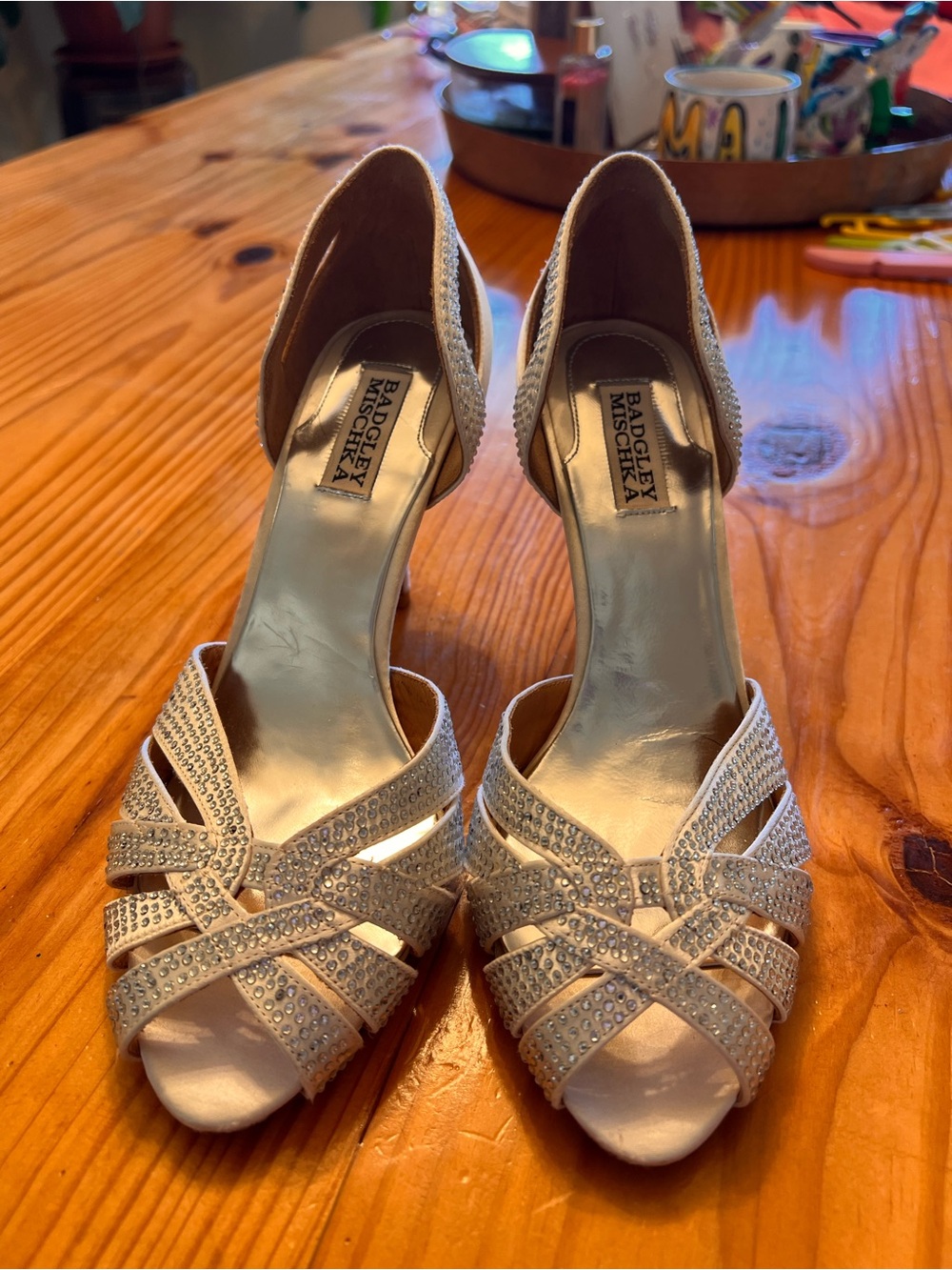 Badgley Mischka Women's Open-Toe Satin Heels in Champagne